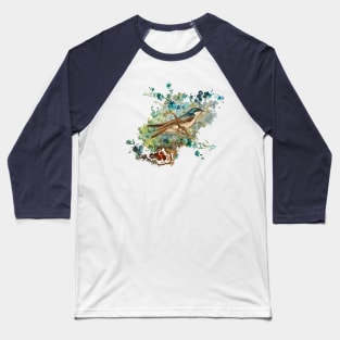 Blue bird And Flowers Baseball T-Shirt